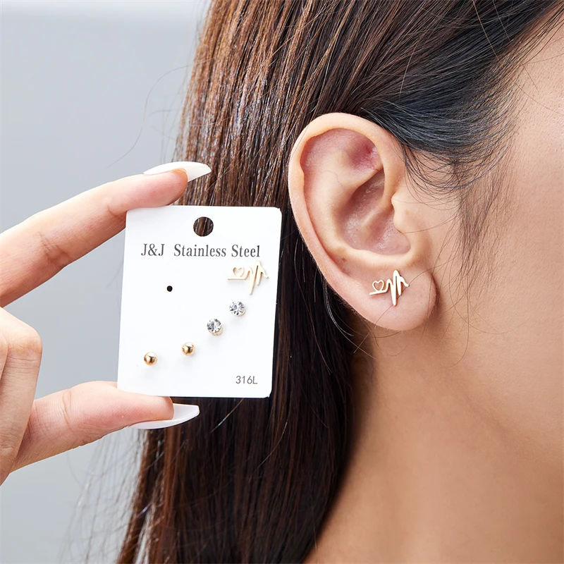 12 Pairs/Set Rose Moon Star Heart Stud Earrings for Girls Women Trendy Colorful Butterfly Dog Geometry Jewelry Pierced Gifts