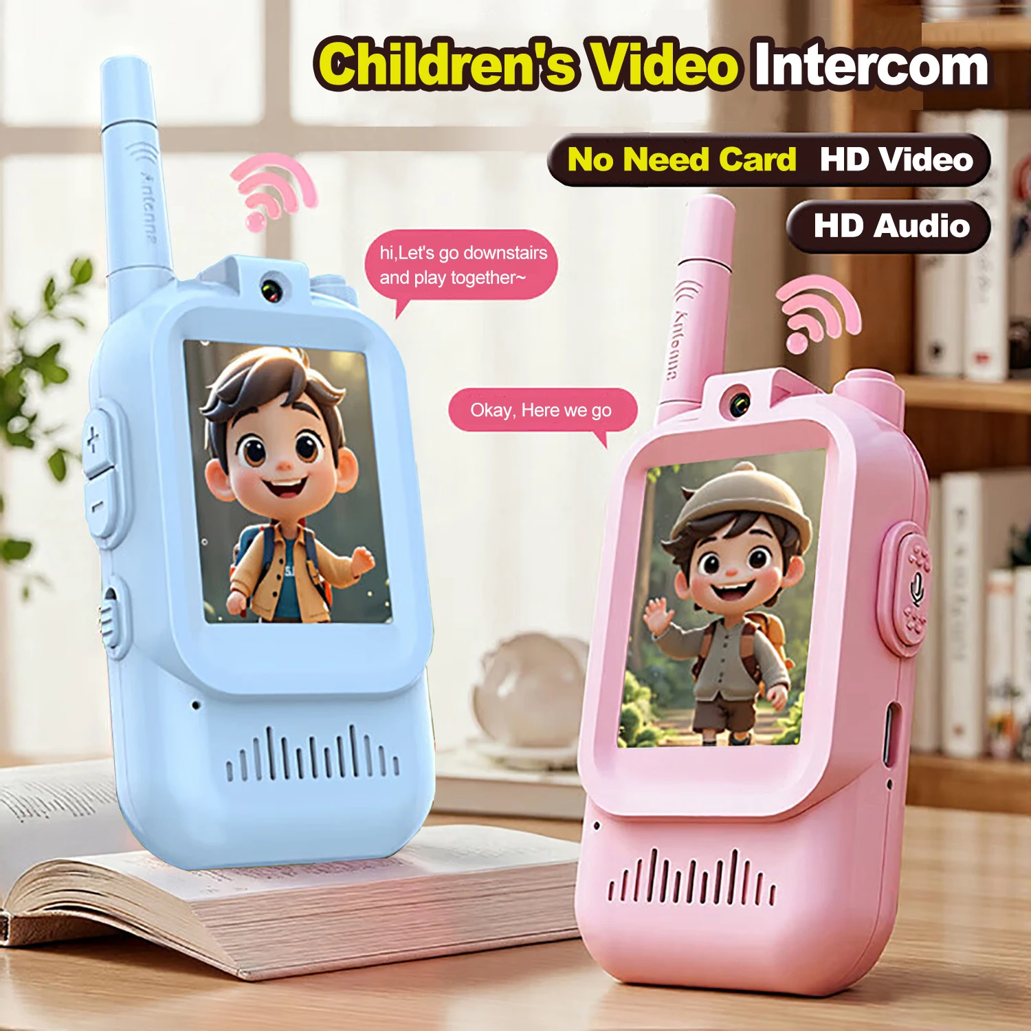 Interphone vidéo pour enfants, écran haute définition de 2 pouces, polices vocales rechargeables, appel en un clic, interphone de dessin animé, cadeau pour enfants