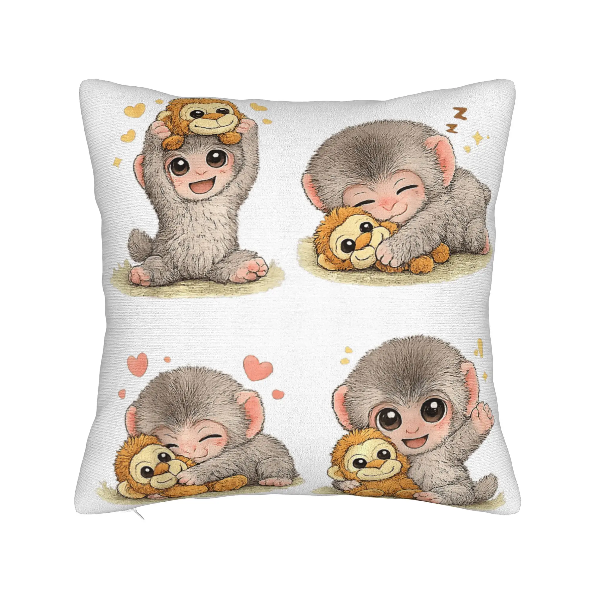 Pillow Cover Cute Baby Monkey Punch Plush Hugging Lover Monkey Team Punch  Cute Funny Pillow Case For Living Room Pillowcases