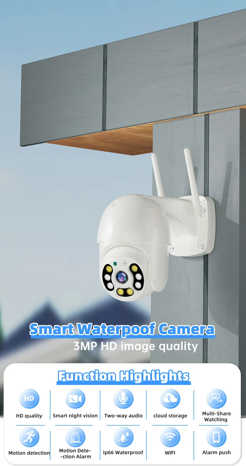 3MP 1296P Carecam/iCsee APP Full Color Wireless PTZ Outdoor IP Dome Camera AI Humanoid Detection Home Security CCTV Baby Monitor