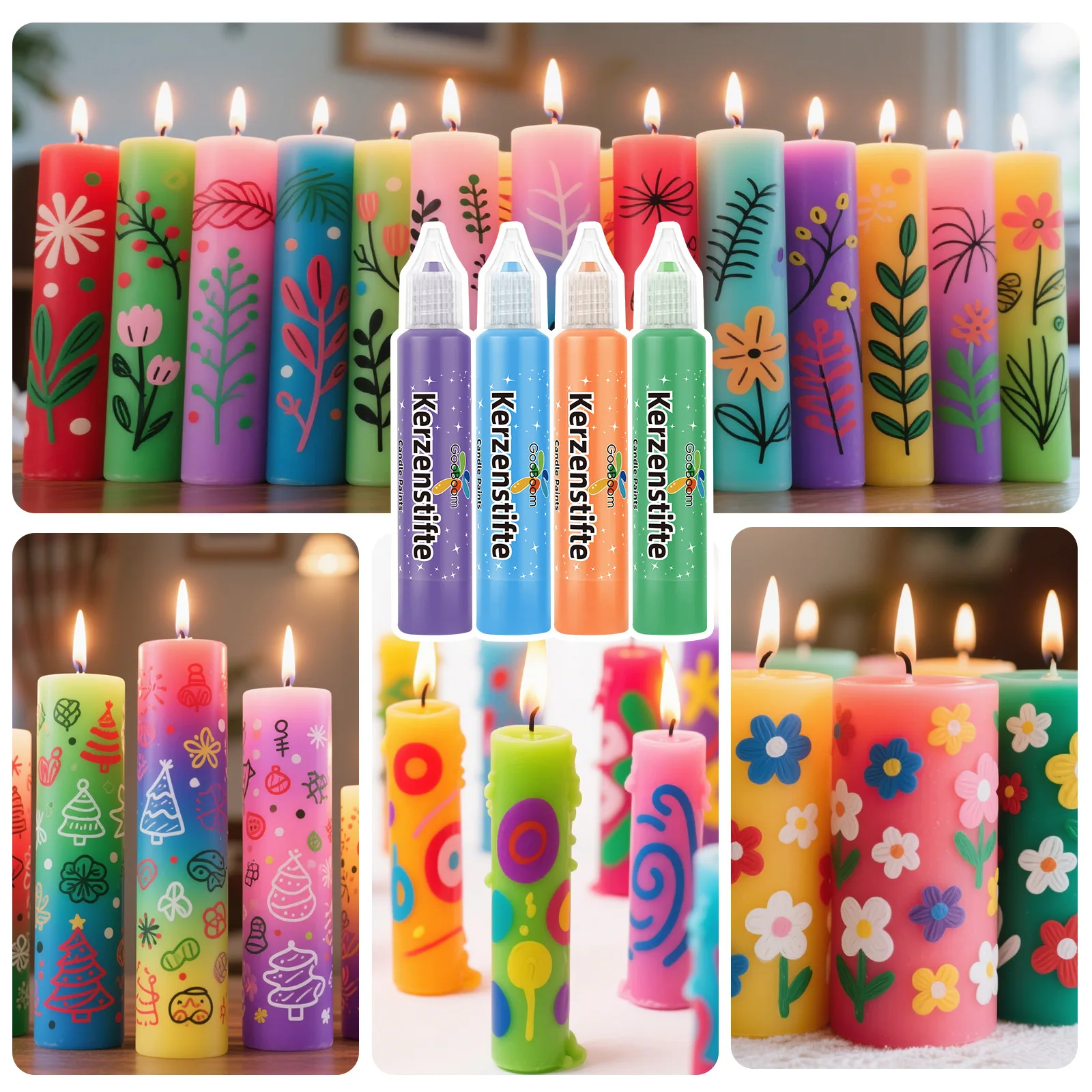 12 Colors 30ml Candle Paint Pen Set Air Dry 3D Pigment for Candle Decor Window Glass DIY Hand Painting Crafts