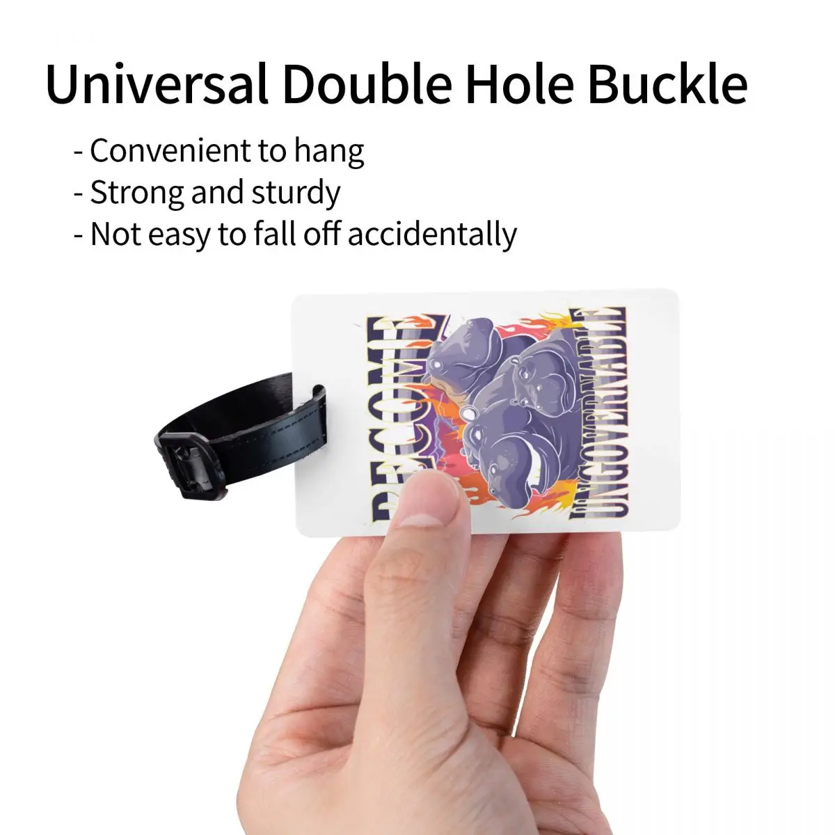 Etiqueta de equipaje personalizada Become Ungovernable Funny Hippo Meme con tarjeta de nombre, cubierta de privacidad, etiqueta de identificación para bolsa de viaje, maleta