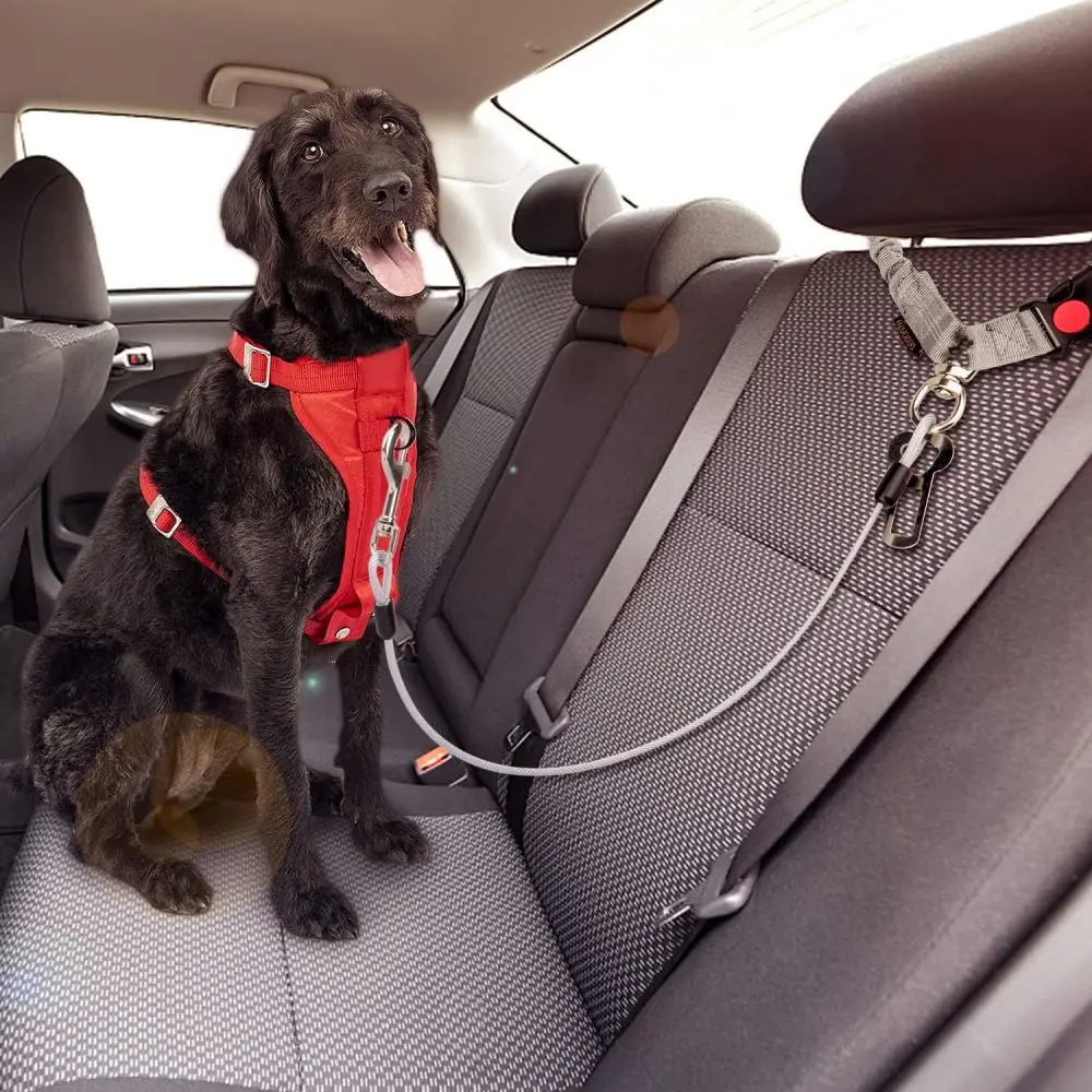 Chew Proof Dog Car Seat Belt 2 in 1 Steel Cabl Car Accessories Headrest Restraint for Medium Large Heavy Dog for Cars Swivel