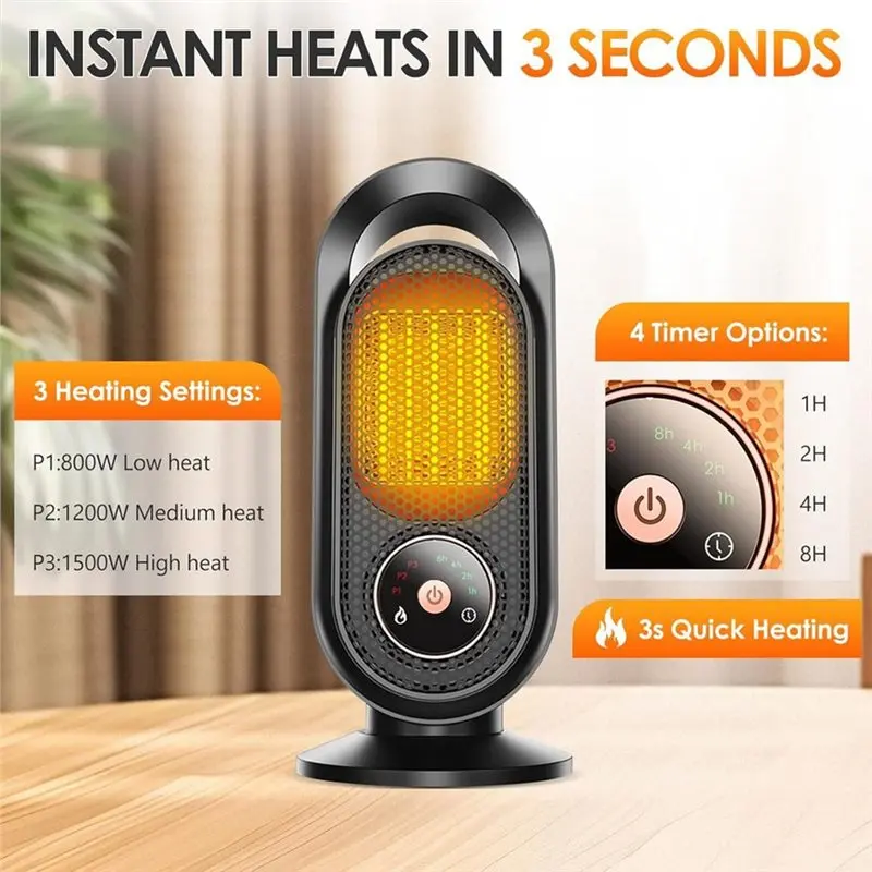 ABZA-Touch Screen Electric Heater 1500W Space Heater Portable Heater Safety Features For Office Bedroom US US Plug