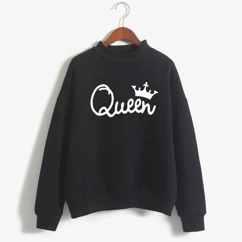 Queen Crown Print Woman Sweatshirt Sweet Korean O-neck Knitted Pullovers Thick Autumn Winter Candy Color Couples Clothing