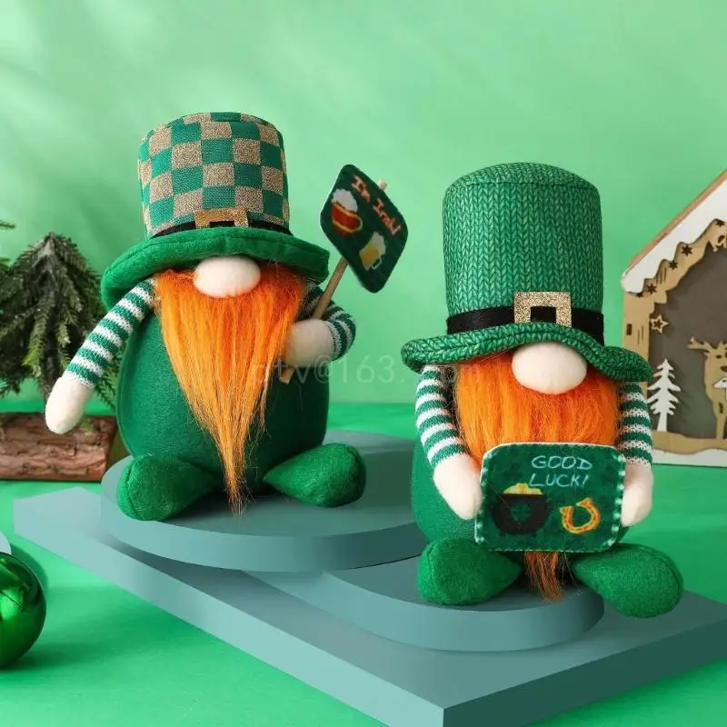 1Pack StPatrick's Day Gnomes Plushes Decorations，Green Irish Leprechaun Tomtes Elf Gnome Dwarf Figurines Ornaments