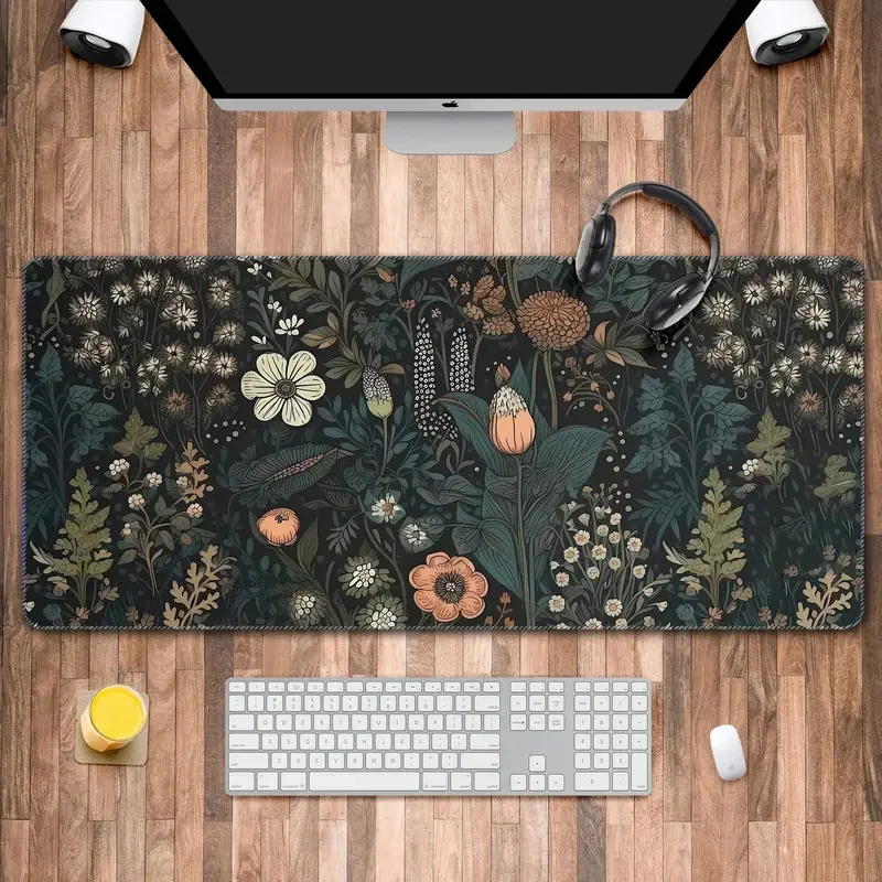 Floral Desk Mat Botanical Mouse Pad Vintage Desk Mat Wildflower Mouse Pads Nature Desk Decor Garden Desk Pad