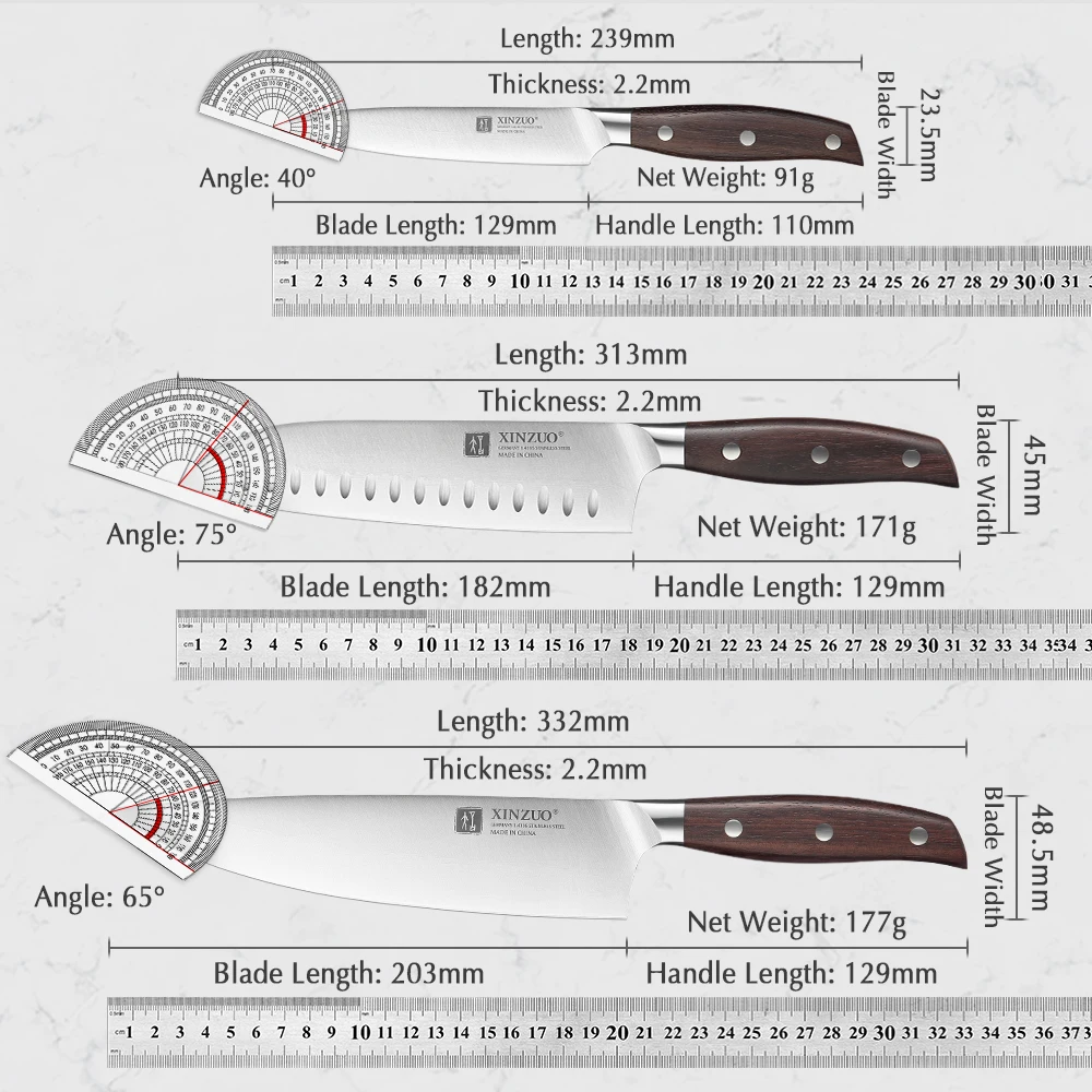 XINZUO 3 sztuk zestaw noży kuchennych Santoku Utility Chef nóż niemcy 1.4116 ze stali nierdzewnej czerwone drzewo sandałowe akcesoria do gotowania