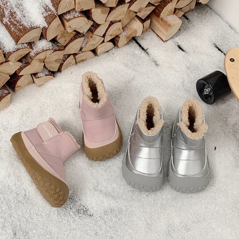 

Детские теплые ботинки с нескользящим носком, детские зимние ботинки на толстом меху, новинка 202, зимние новые повседневные модные ботинки для девочек с мягкой подошвой