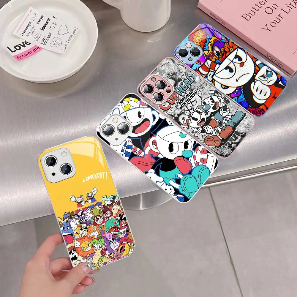

Popular Animation C-Cuphead S-Show Tempered Glass For Iphone 14 13 12 11 Pro Mini XS MAX 14Plus X XS XR Cover