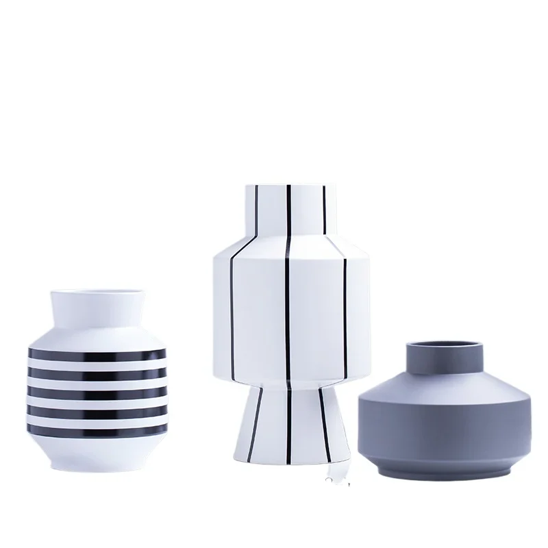 

Simple ceramic handicrafts indoor soft decoration ornaments, creative stripes minimalist flower ware