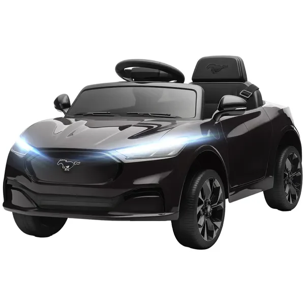 Coche para niños de 12 V, coche eléctrico Ford MusMach-E con licencia con control remoto, luz LED, música, negro