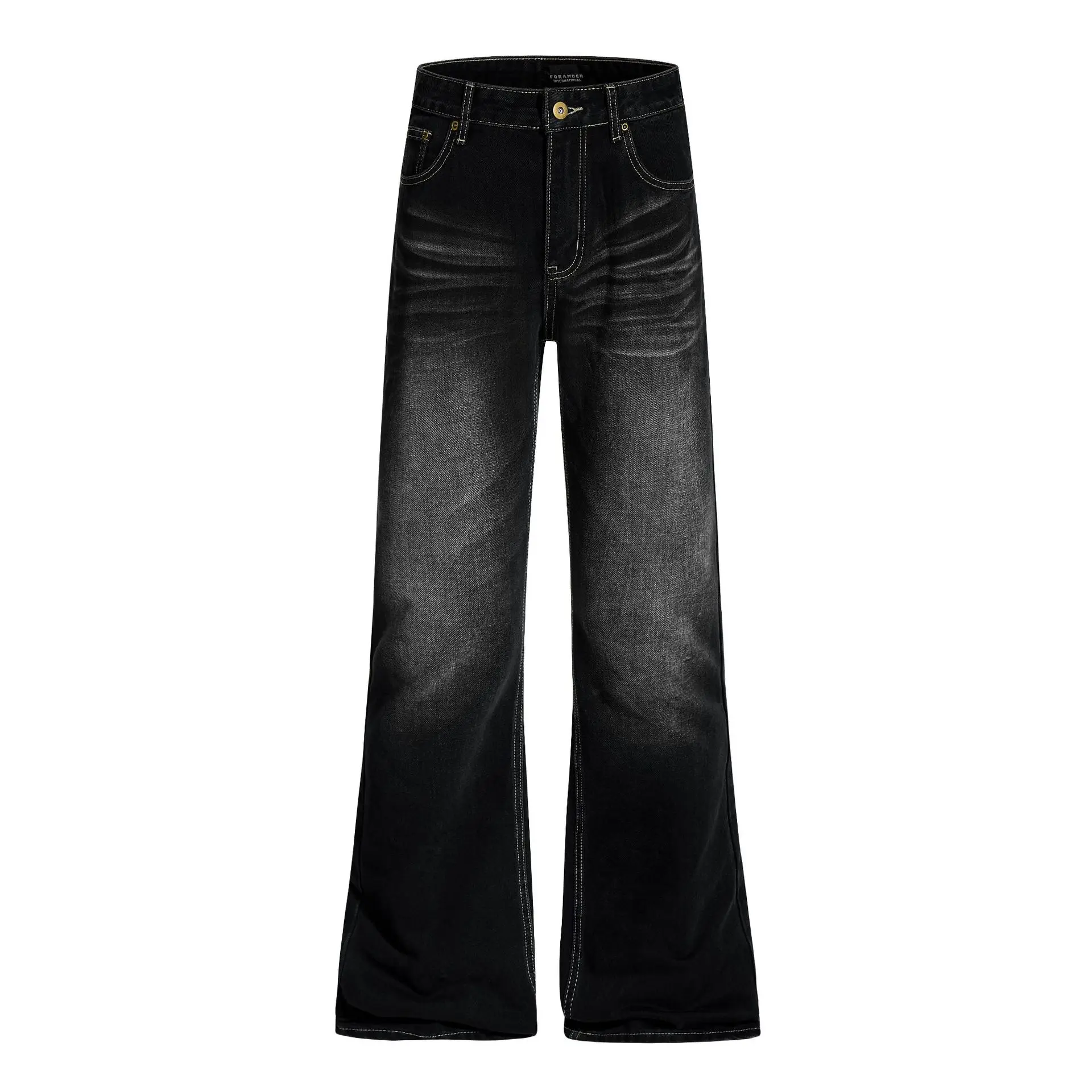 OR FL Women's American Pleats Micro Speaker Jeans Niche Design Sense Retro Cat Whiskers Texture Women Black Trousers Y2k