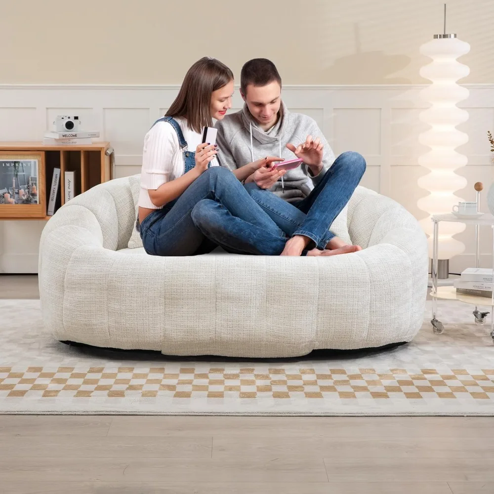 

Chenille 2-Seater Bean Bag Couch with Wrap-Around Backrest & Pillows, Padded Gaming Loveseat Sofa for Floor Lounge, Soft Oval Fl