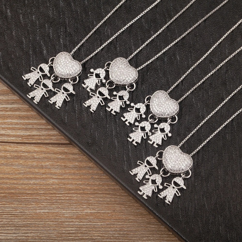 AIBEF Trendy Boy/Girl Pendant Necklaces Women Fashion Charm Cute Chain Choker Heart Family Jewelry Son/Daughter Birthday Gifts