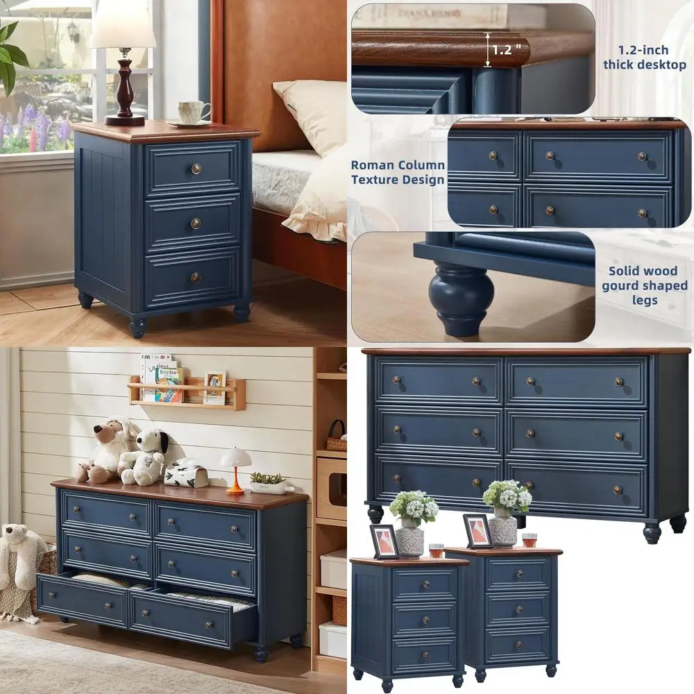 

3-Piece Wooden Bedroom Furniture Set: 54 Wide Dresser & 18 Chest with 2-Drawer Nightstands