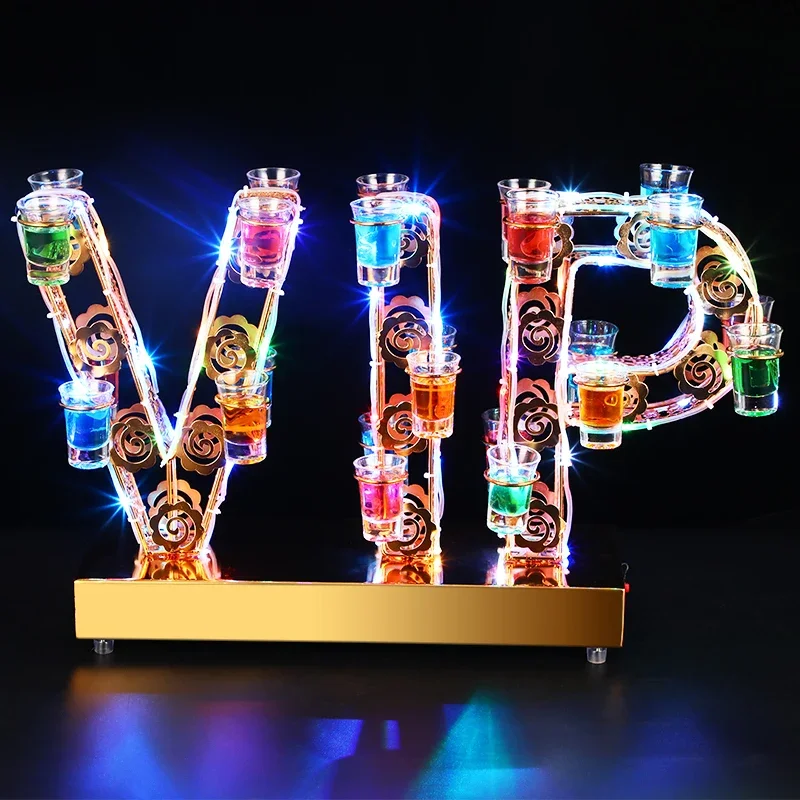 Nightclub bar customized logo VIP light emitting diode display stand drink service LED glass drink cup holder