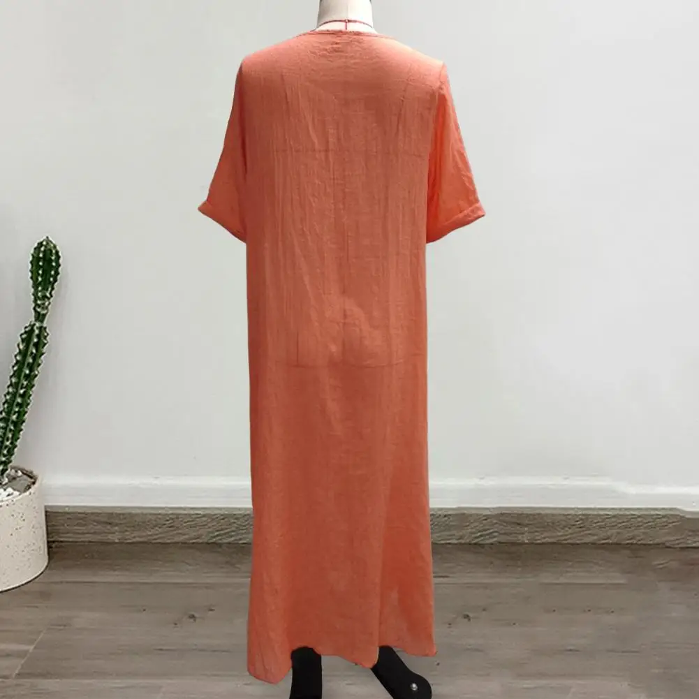 

V-neck Loose Dress A-line Dress Bohemian Style V Neck Summer Dress for Women Soft Breathable Mid-calf Length Beach Midi