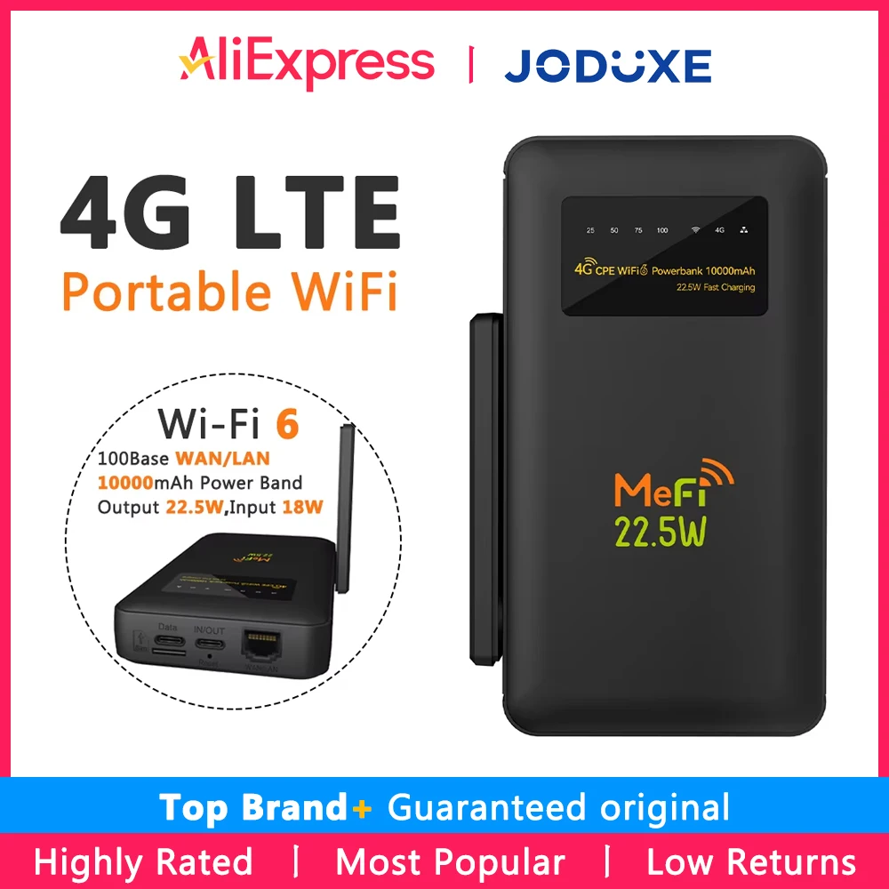 JODUXE 4G LTE Roteador Móvel Portátil Wifi6 Hotspot de Alta Velocidade Pocket Mifi Com Faixa de Alimentação de 10000mAh Suporte VPN (PPTP/L2TP)