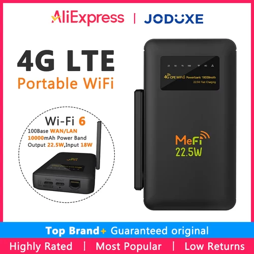 JODUXE 4G LTE enrutador móvil portátil Wifi6 punto de acceso de alta velocidad Mifi de bolsillo con banda de alimentación de 10000mAh compatible con VPN (PPTP/L2TP)