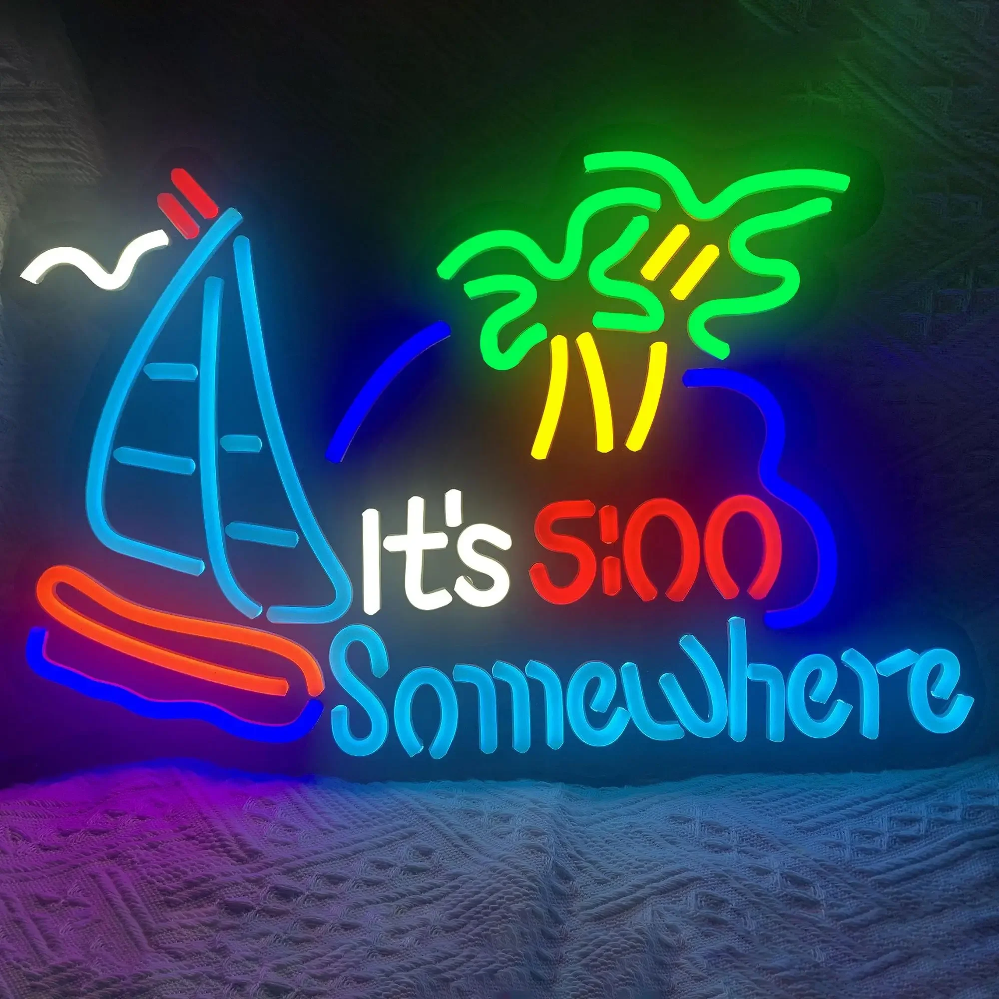 

Это 5:00 Somewhere Неоновая вывеска USB с регулируемой яркостью Светодиодная неоновая вывеска Настенное украшение для мужской пещеры Спальня Гостиная Вечерние подарки
