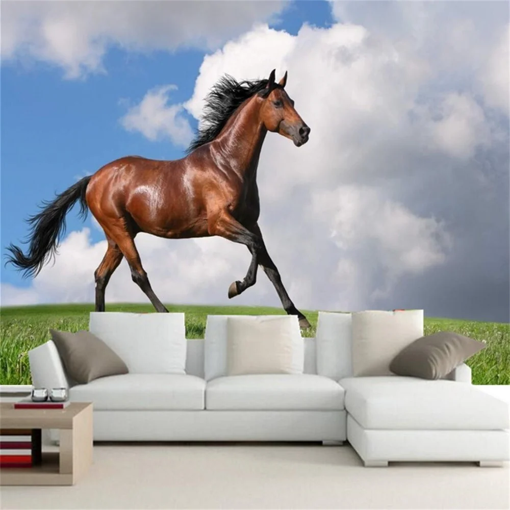 beibehang 3d custom 3d wallpaper,Horses Grass Clouds Animals photo living room tv sofa background bedroom papel de parede