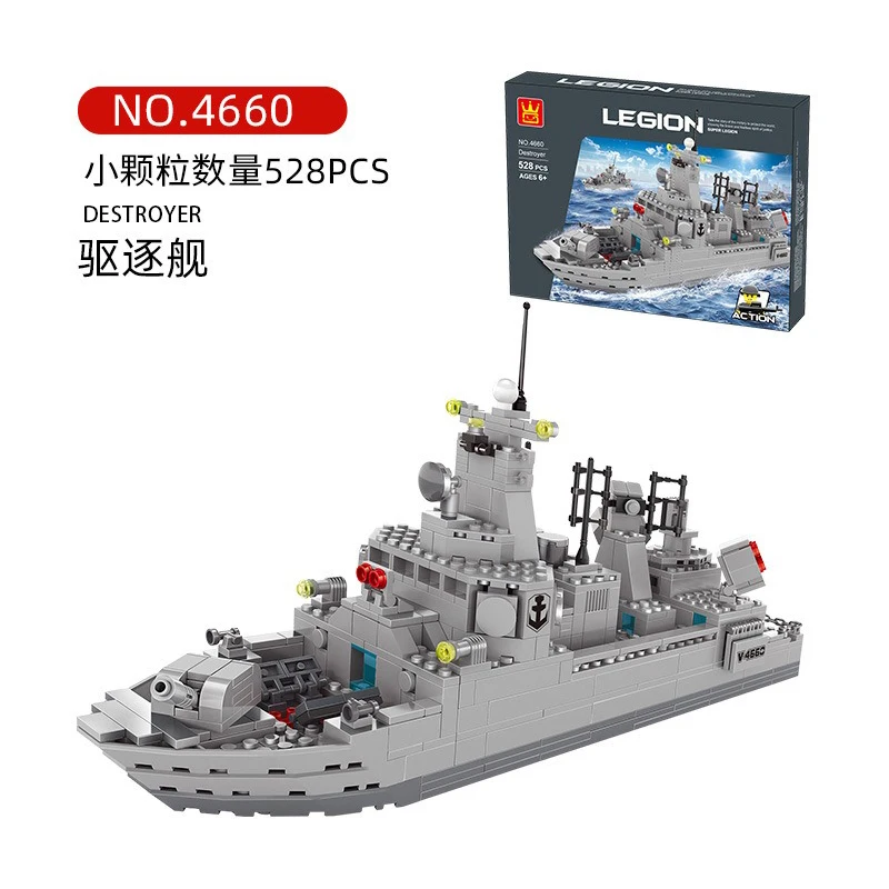 

528PCS MOC Military Destroyer Building Blocks Navy Warship Model Educational Assembly Toys Gift for Boys Kid and Adult
