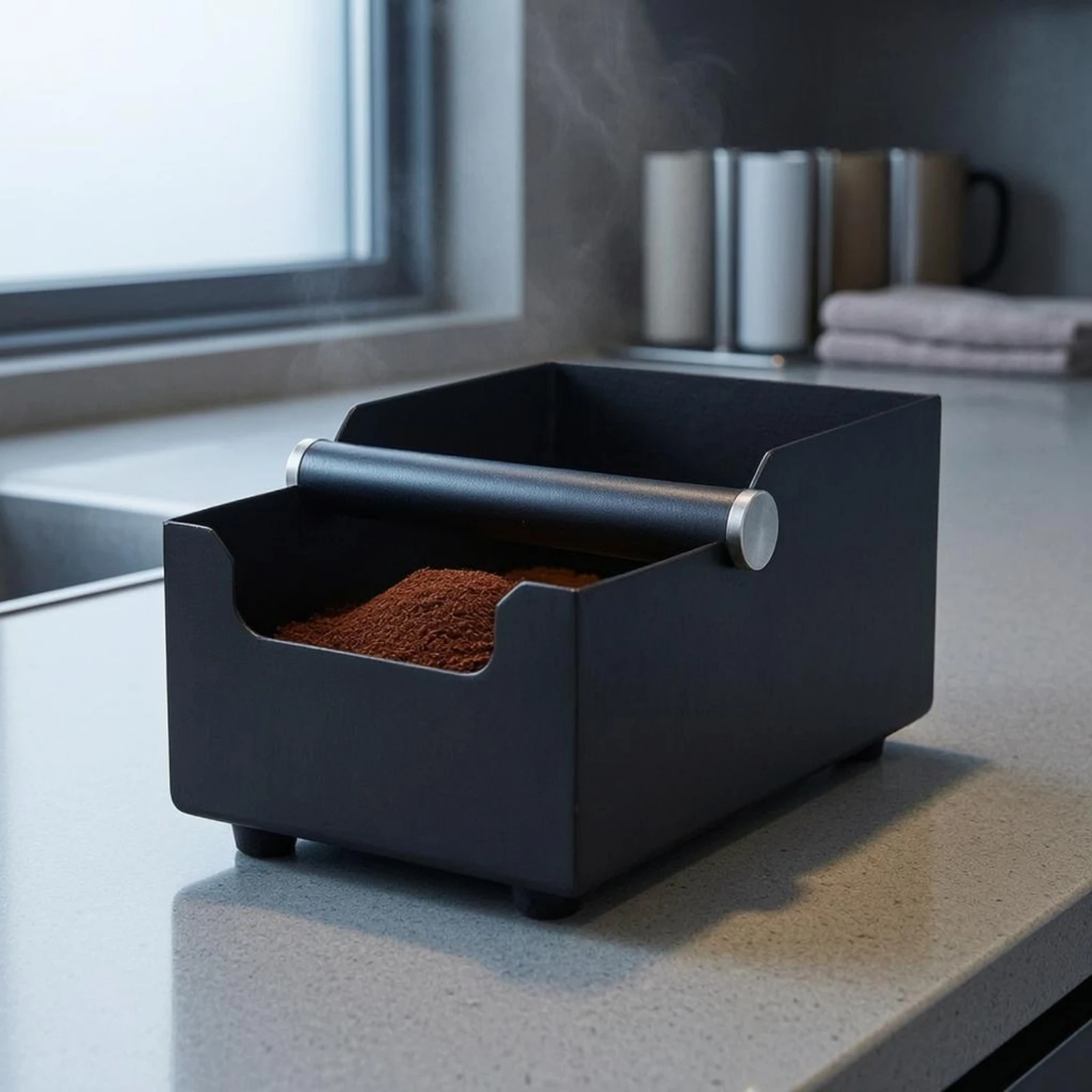 Square Knock Box Cutout Front Coffee Knock Box Kitchenware exposedTop Long-Lasting