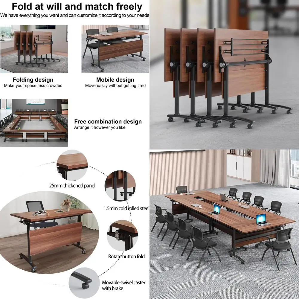 

Mobile Training Conference Table Set (4pcs) - 120x60x75cm with Silent Wheels