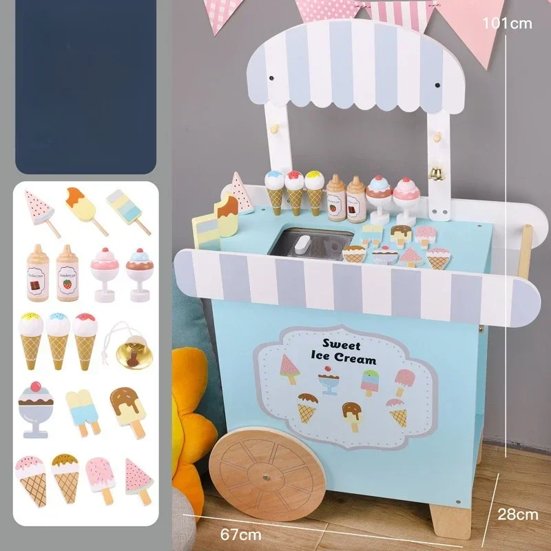 

Montessori Education Wooden Toy Simulated Ice Cream Vending Truck Diy Miniature Dollhouse Kit Dollhouse Accessories Social Games