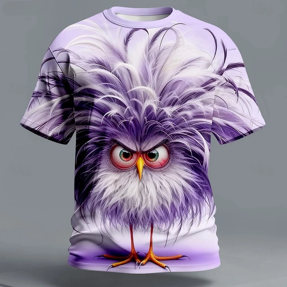 Summer round neck men's 3D printed fun crazy bird T-shirt breathable quick drying casual top with fun patterns