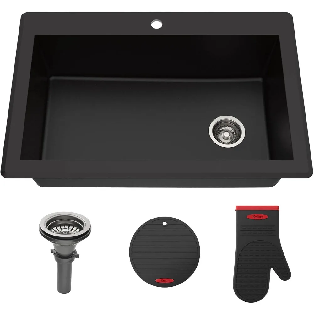 

KRAUS Forteza™ 33” Dual Mount Single Bowl Granite Kitchen Sink in Black, KGD-54BLACK