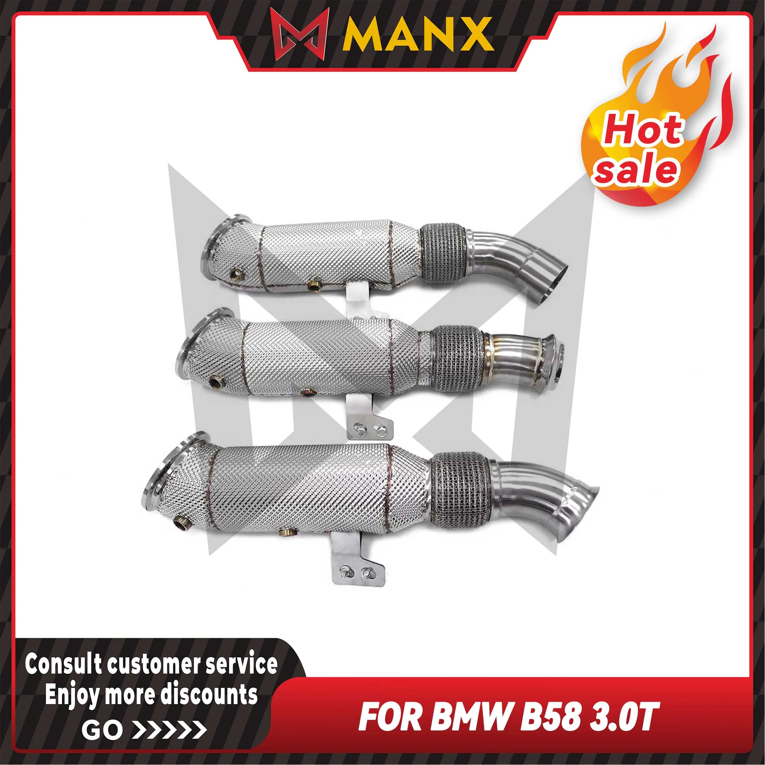 MANX Exhaust System for BMW B58 3.0T Catalyzed Downpipe Catless Downpipe Stainless steels exhaust pipe Different interfaces