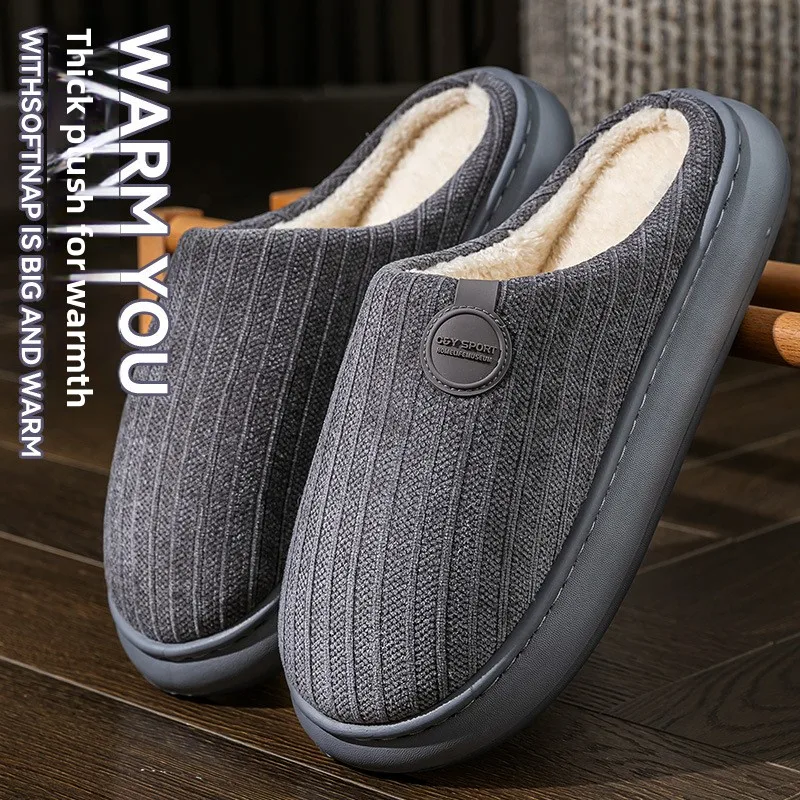 

Men's Slippers Winter Warm Cotton Slippers for Men Women Couples Flats Soft Non-slip Slides Plush Household Indoor Slipper