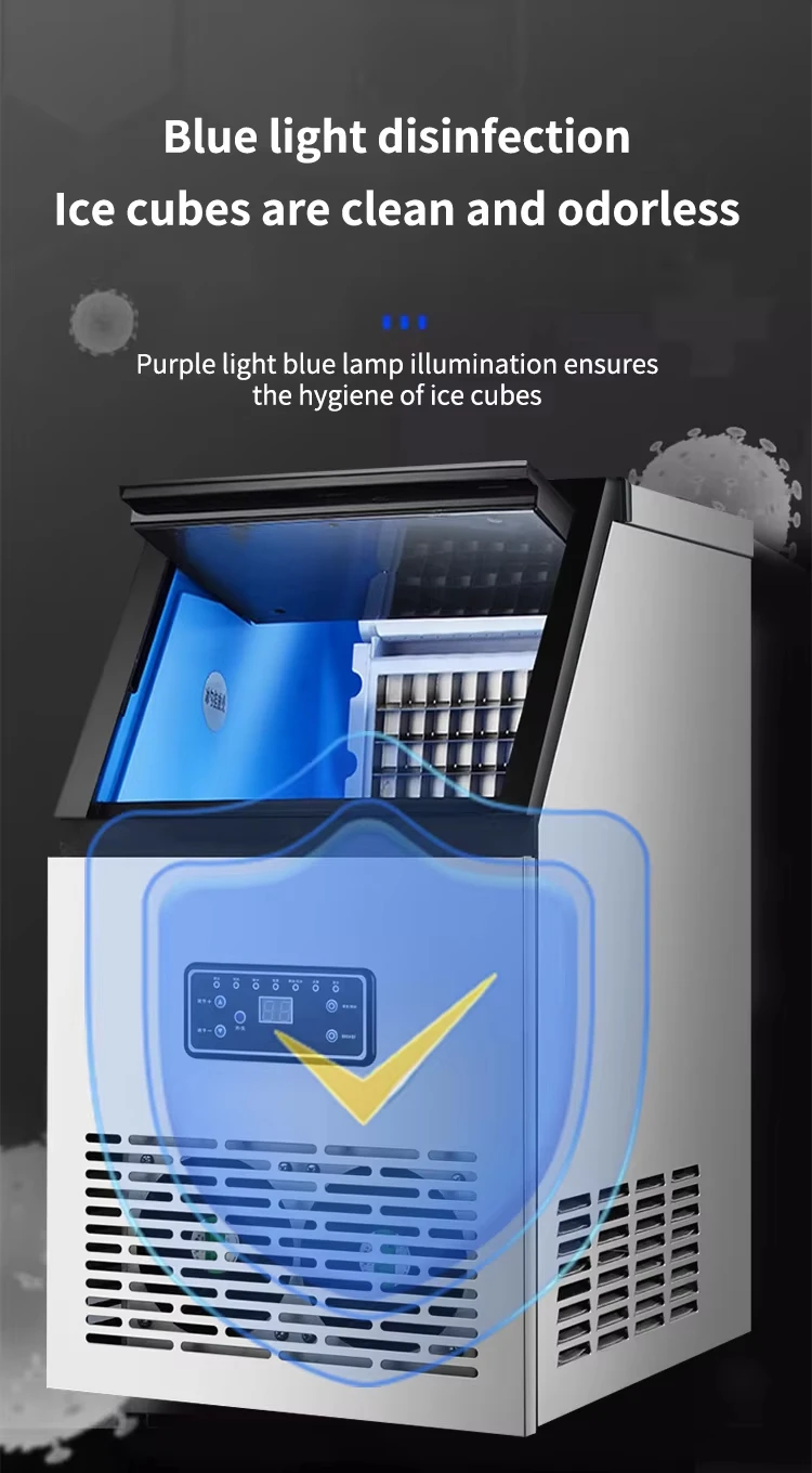 

Ice Cube Maker Automatic Stainless Steel 60kg Home Commercial Block Ice Making Machine for Business Food Truck Coffee Shop