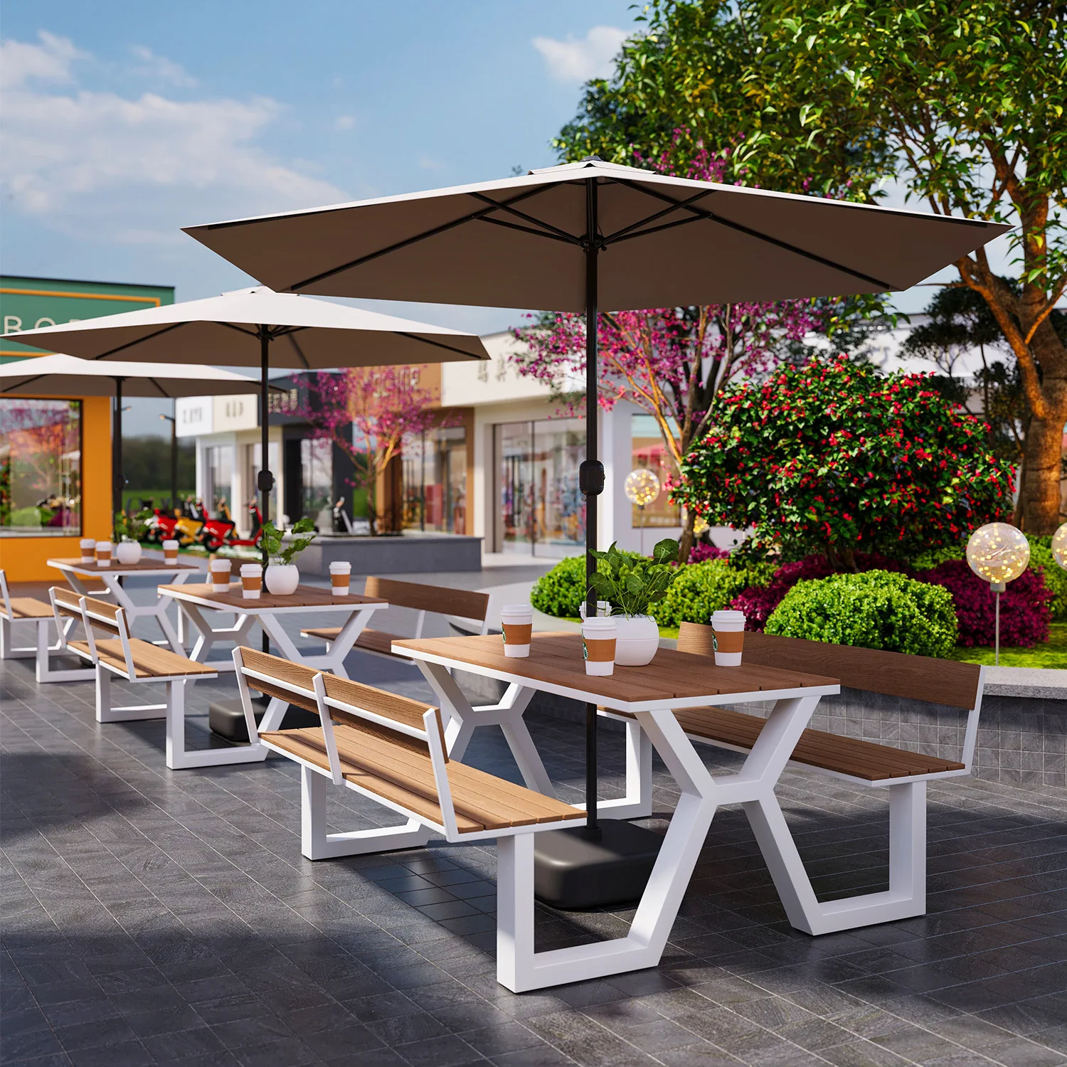 

Outdoor long table outdoor courtyard leisure one-piece seat square waterproof sunscreen table and chair outdoor park table and c