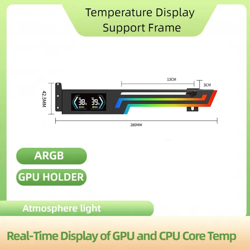 

Graphics Card Bracket Temperature Display 5V 3PIN ARGB AURA SYNC Graphics Card VGA Holder Real-time GPU CPU Temp Display