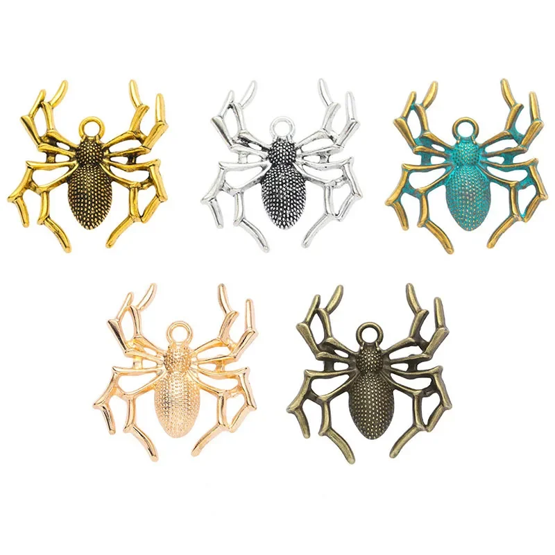 WZNB 20Pcs 35x30mm Spider Charms Halloween Antique Bronze Alloy Pendant for Jewelry Making Diy Necklace Supplies Accessories