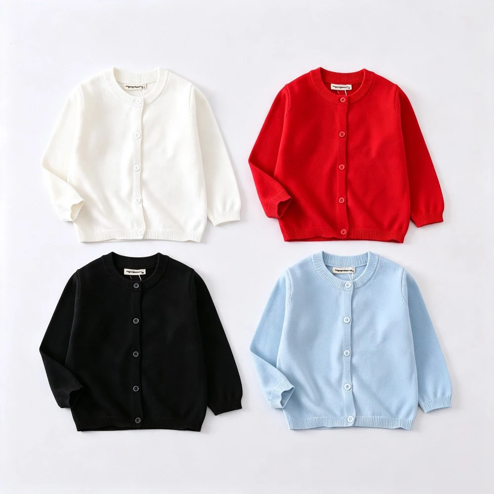 Children Solid Knit Cardigan Sweater For Baby Toddler Boys Girls Long Sleeve Button‑Up Knitted Outerwear Soft Kids Fall Jacket