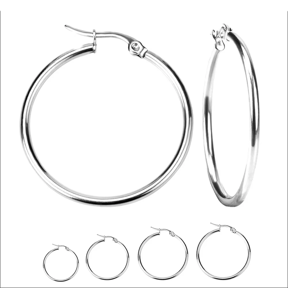 1 Pair of 10-65 MM Stainless Steel Punk Simple Hoop Earrings For Women Gold-plated Round Line Punk Jewelry Earrings