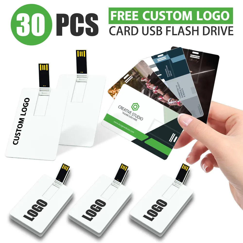 

30PCS Custom Logo Print Picture 4GB 32GB USB Flash Drive 8GB 16GB Credit Card Pendrive Business Name Shaped USB Memory Stick