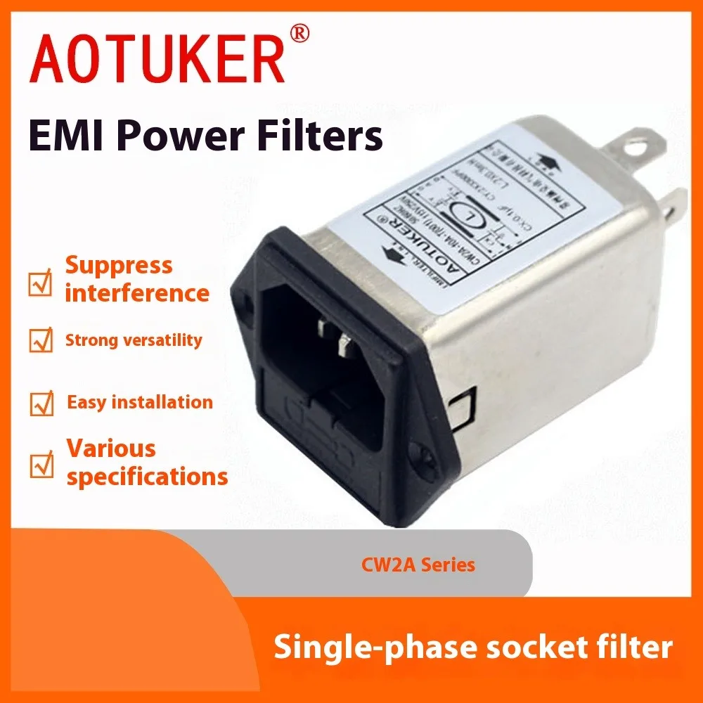 EMI Power Filter 115V/220V/250V Single Phase with Fuse Socket Type Power Purifier Anti-Interference CW2A-3A/6A/10A-T (001)