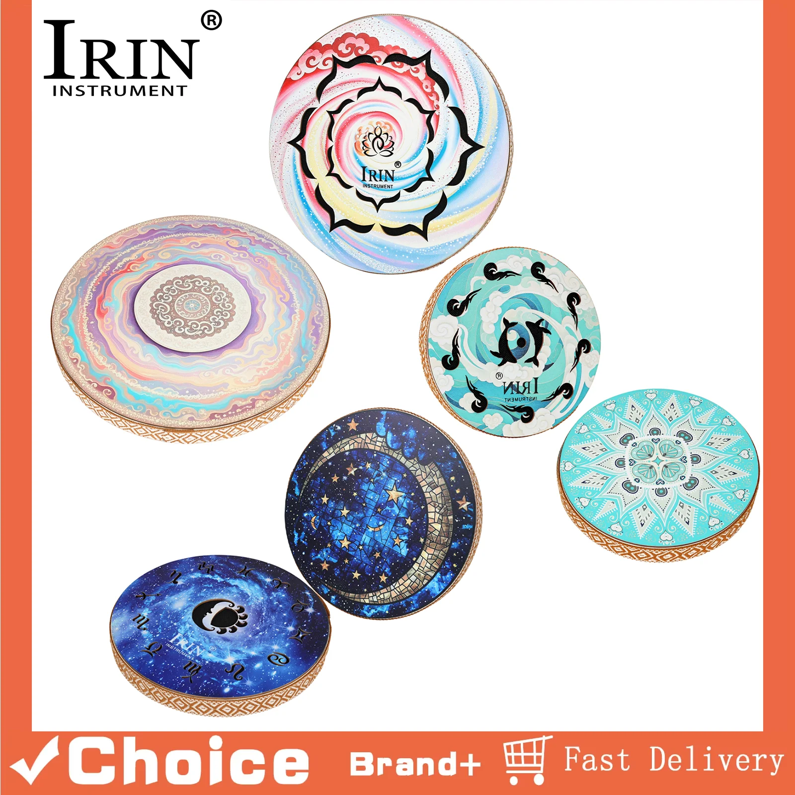 

IRIN Natural Sound Stream Drum Mimic Stream Rain Therapy Musical Instrument 8/10/12inch Tambourine for Meditation Relaxation