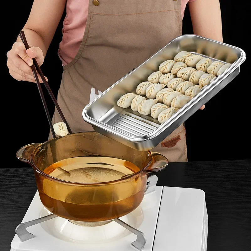 304 Stainless Steel Fresh-keeping Box Dumpling Egg Storage Box Refrigerator Quick Frozen Sealed Food Containers Kichen Organizer