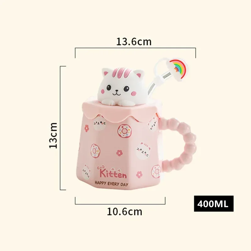 400ml Cartoon Ceramic Mug with Lid and Spoon Creative Cute Coffee Milk Tea Breakfast Cup Drinkware Novelty Gifts