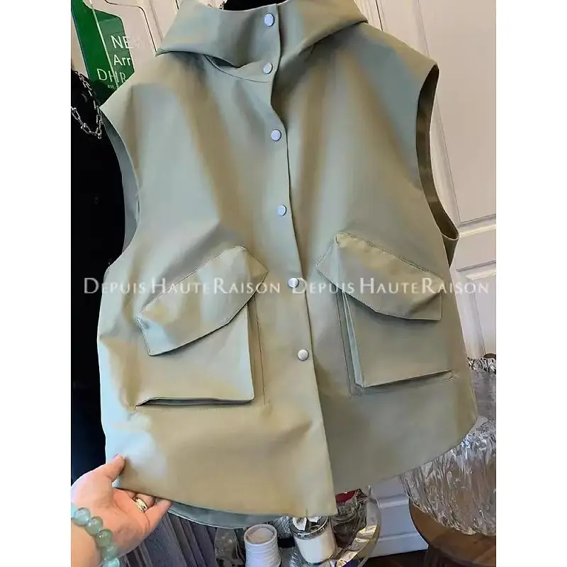 double pocket workwear sleeveless hooded vest for men and women sleeveless camisole top  coats  vests
