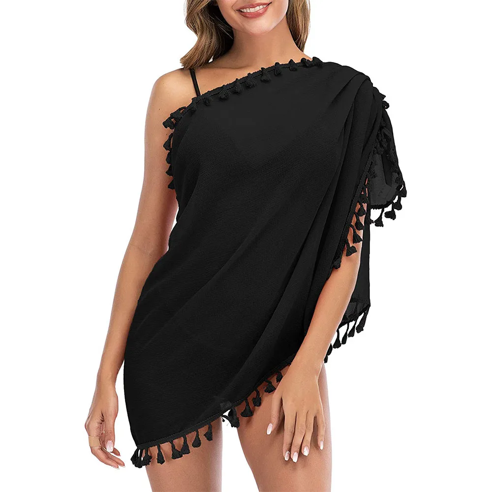 Maiô coverups para mulher sarong praia biquíni envoltório sheer saia curta cachecol para roupa de banho com borla