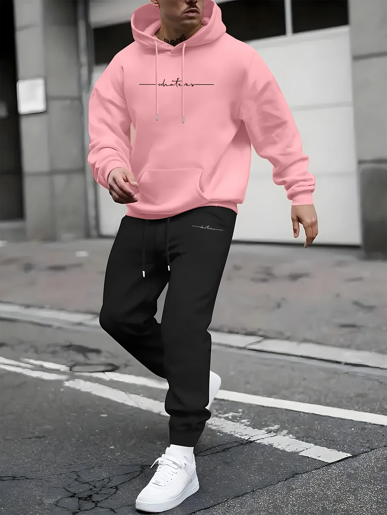 Conjunto de 1 pieza de sudadera con capucha informal de nuevo estilo a la moda para hombre y pantalones deportivos, traje deportivo con forro polar, ropa para hombre