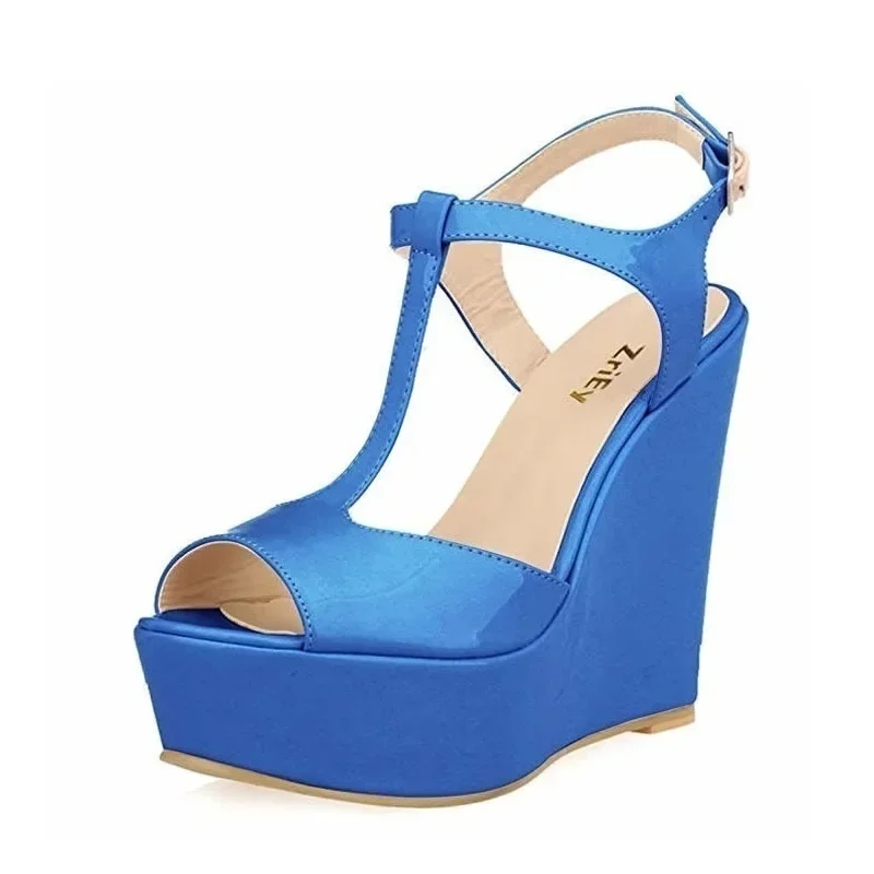 Loslandifen Women Wedge Sandals 2024 Peep Toe Buckle Shoes Woman Platform Canvas Wedges Fashion Summer Super High Heel Shoes