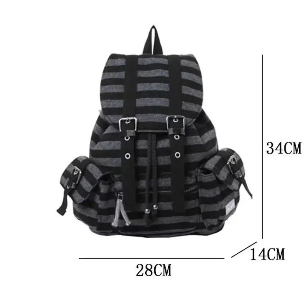 High Quality Korean Style Backpacks Drawstring Design Large Capacity Casual Bookbags Soft Flat Stripe Tote Bags